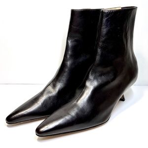 Manolo Blahnik Brown Leather Kitten Heel Booties 8
